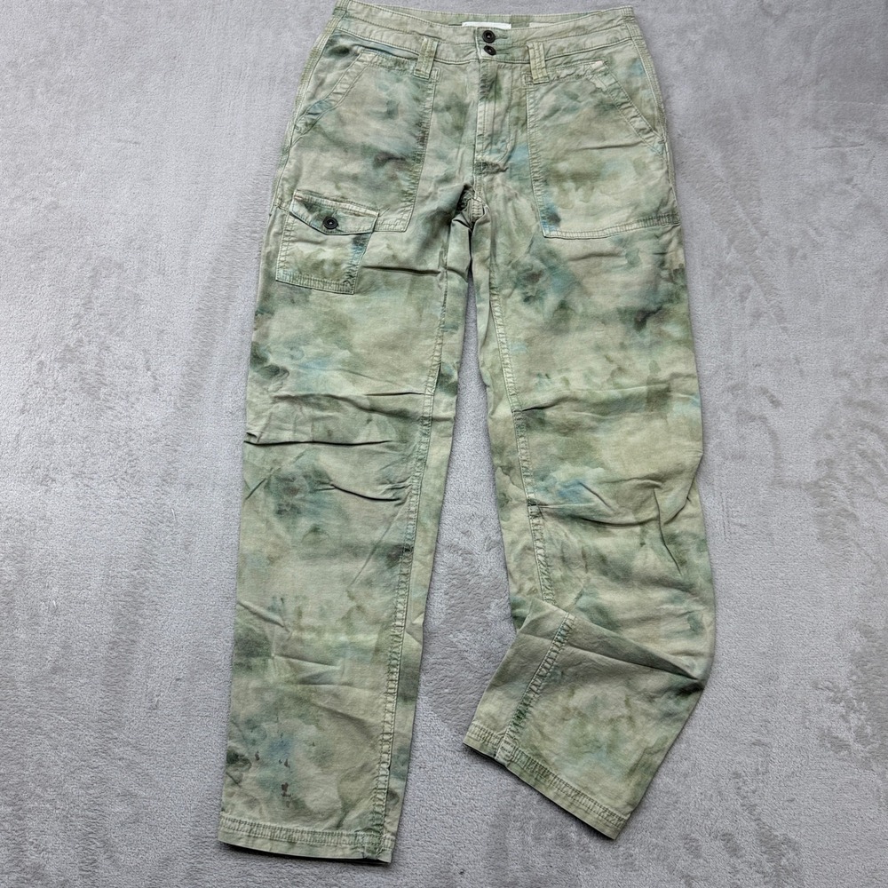 Anthropologie The Wanderer Cargo Pants Women 25 Green Tie Dye Cotton Linen Blend